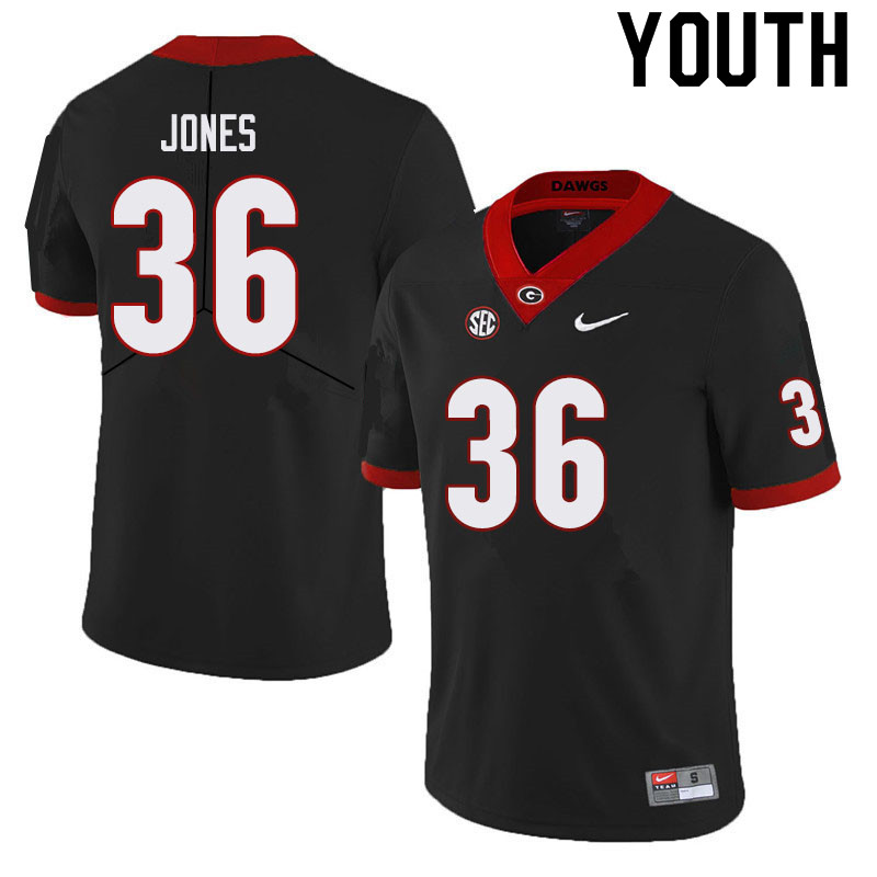 Youth #36 Garrett Jones Georgia Bulldogs College Football Jerseys Sale-Black